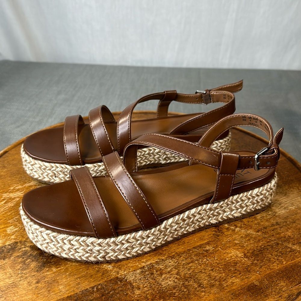 Naturalizer Sandals Womens 8M Peridot Brown Faux Leather Espadrille Platform